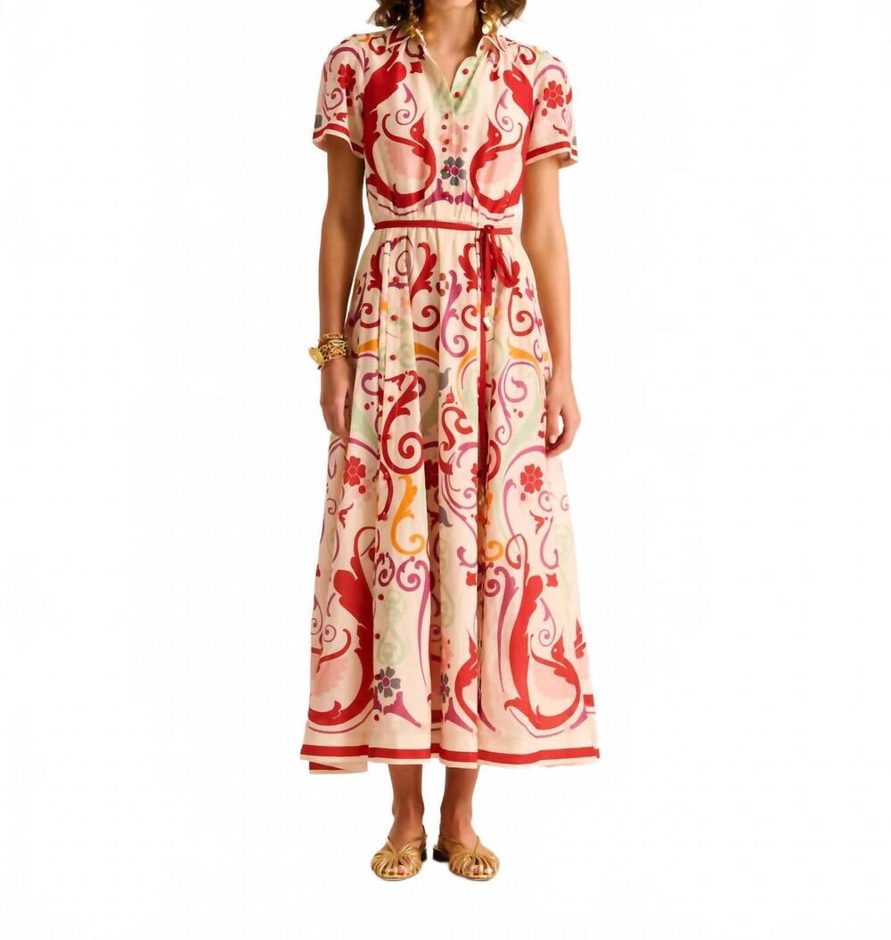 NEW CAROLINA K elisetta short sleeve midi dress in red